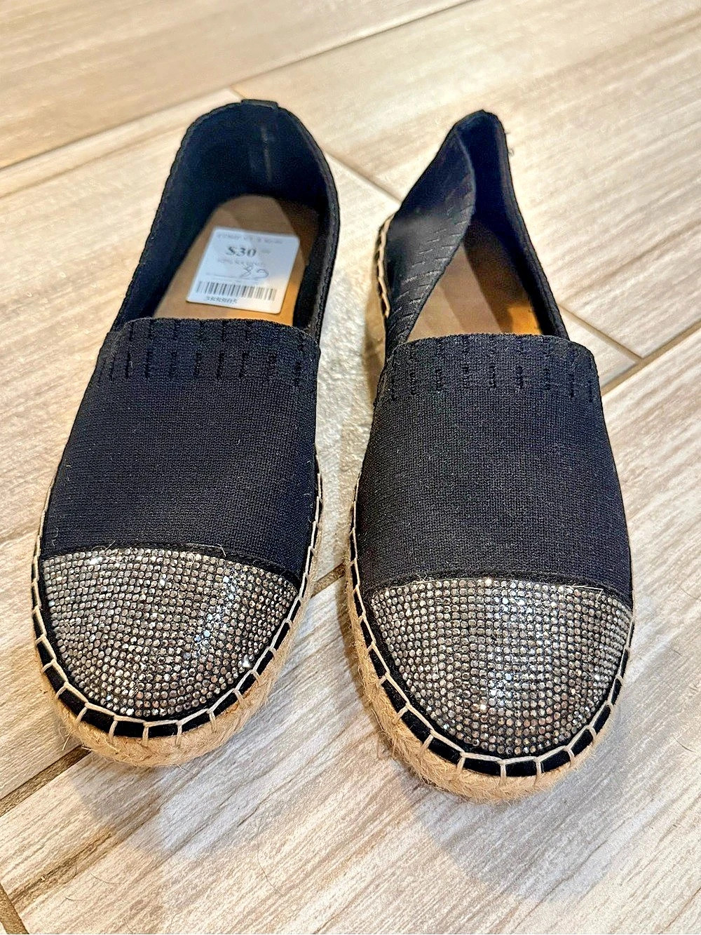 INC International Concepts Hildie Embellished Espadrille Flats Black & Brown US